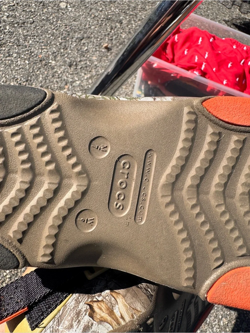 CROCS Men’s ' Brown Camo Strap Sandals with Yellow Accents